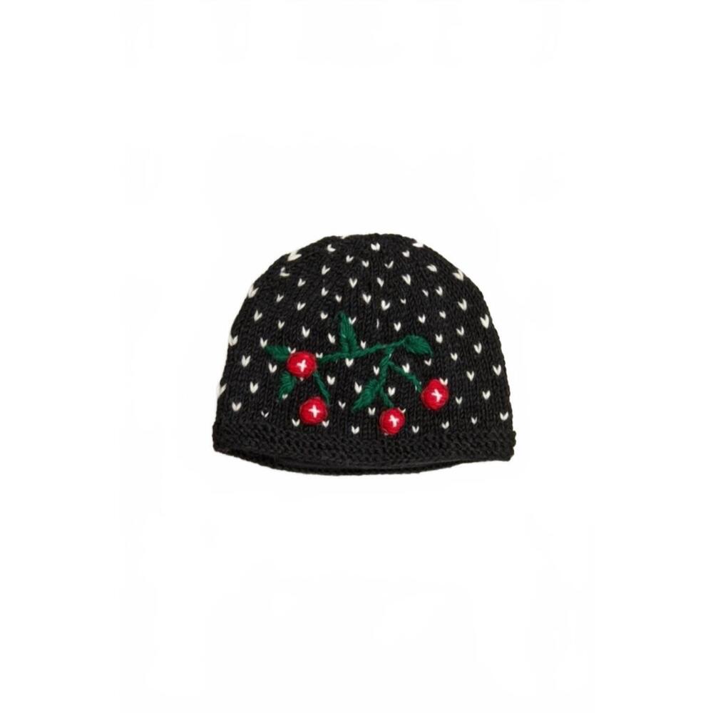NEW BY MANY HANDS cherries noir knit beanie in black